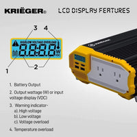 KRIËGER 1100 Watt 12V Power Inverter image of LCD Display Features