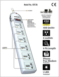 KRIEGER Universal Power Strip AC 220-240V image of features